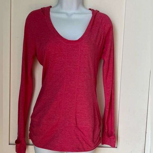 Zella Tops - Zella Pink Long Sleeve Scoop neck Flip Cuff Running Hooded T-shirt sz XS